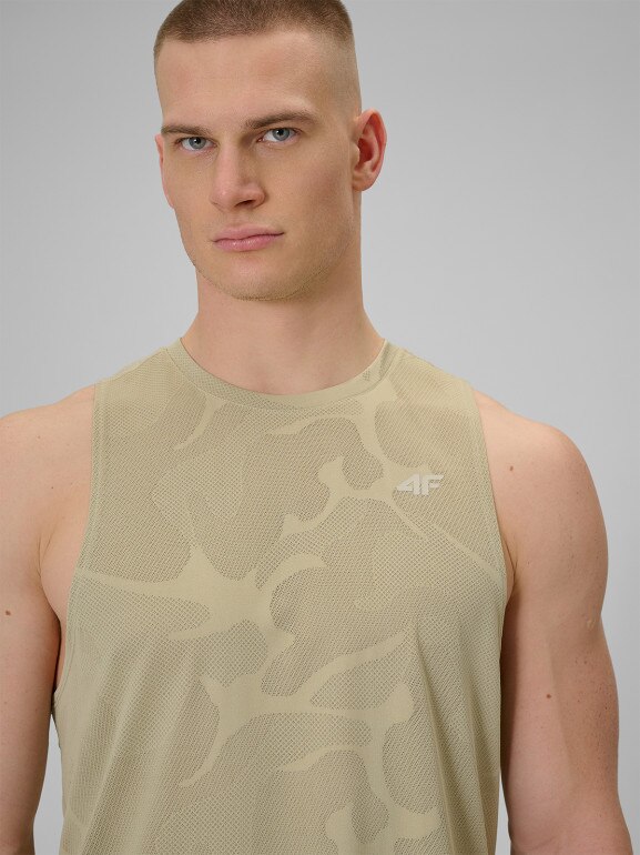 Męska koszulka treningowa bez rękawów 4F 4FWSS26TFSLM0877 - beżowa