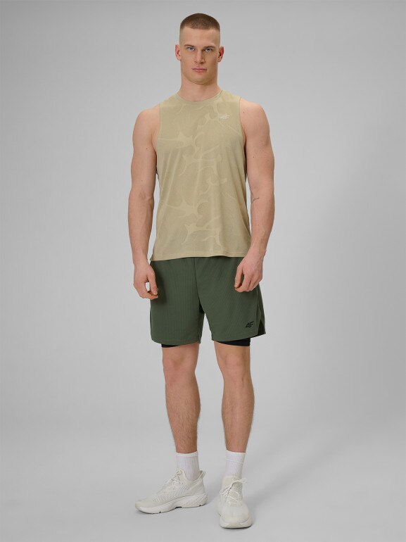 Męska koszulka treningowa bez rękawów 4F 4FWSS26TFSLM0877 - beżowa