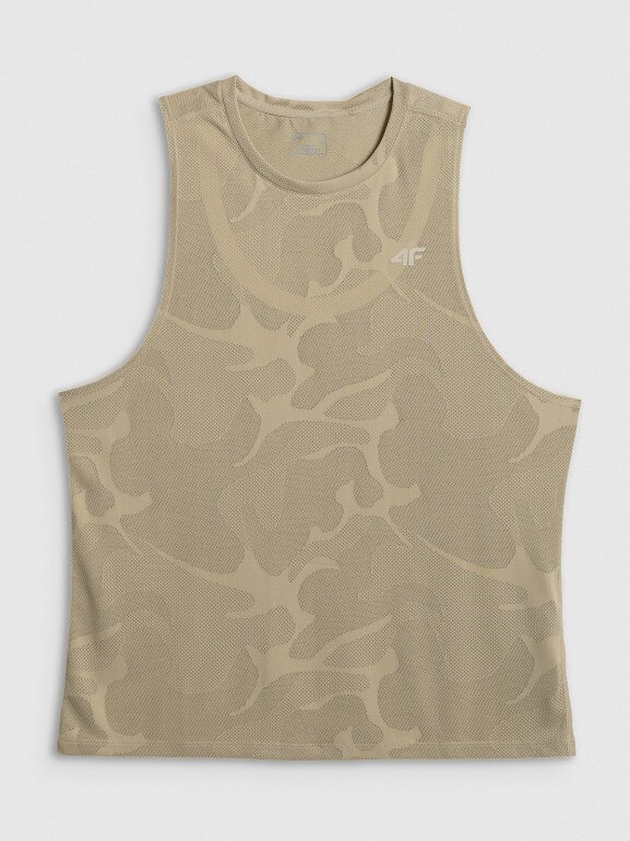Męska koszulka treningowa bez rękawów 4F 4FWSS26TFSLM0877 - beżowa
