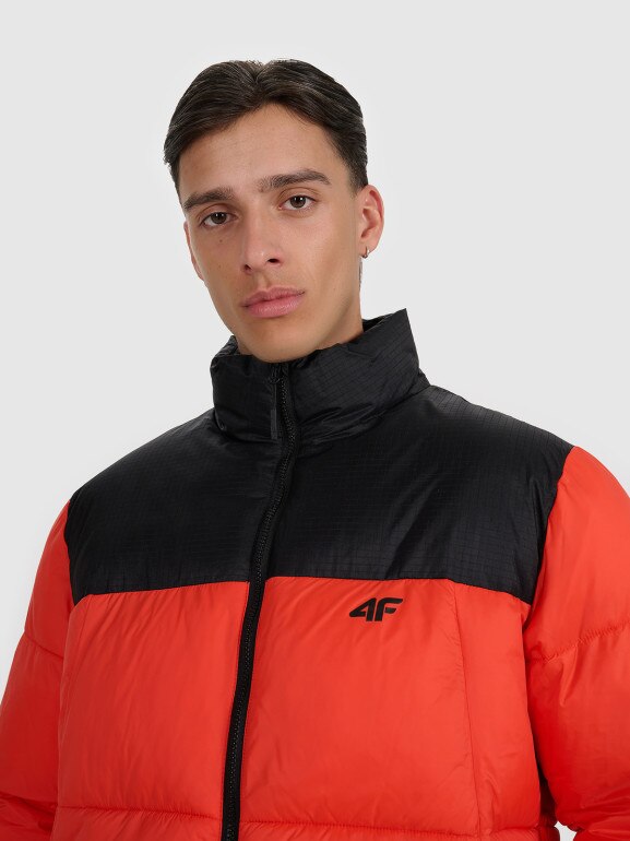 Męska kurtka puchowa pikowana 4F 4FWAW25TDJAM601 - czerwona