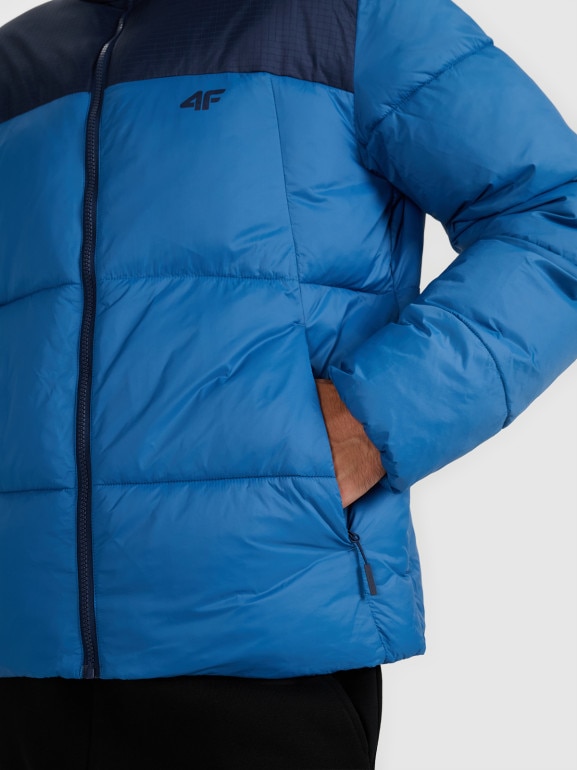 Męska kurtka puchowa pikowana 4F 4FWAW25TDJAM601 - niebieska
