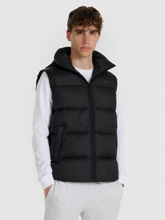 Męski bezrękawnik pikowany z puchem naturalnym 4F 4FWAW25TVJAM228 - czarny