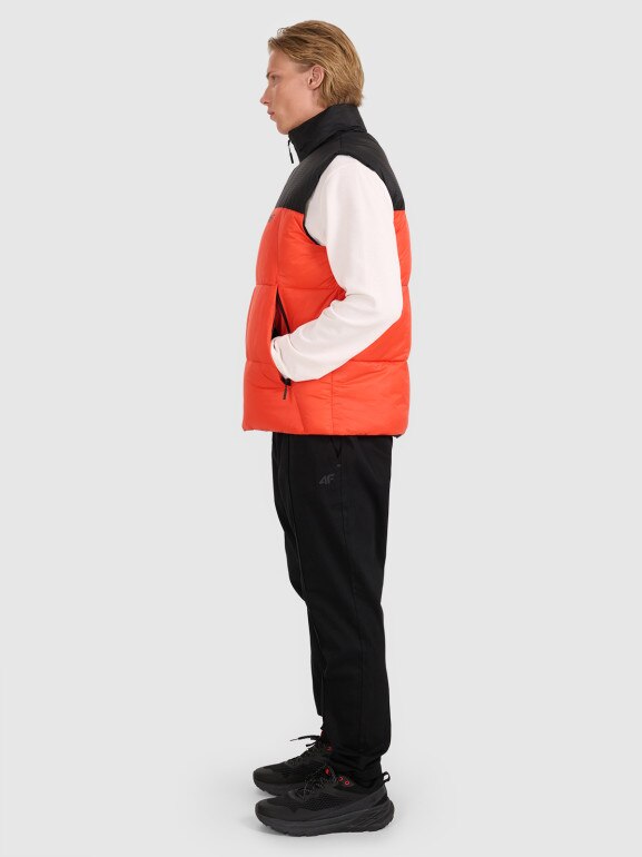 Męski bezrękawnik puchowy pikowany 4F 4FWAW25TVJAM229 - czerwony