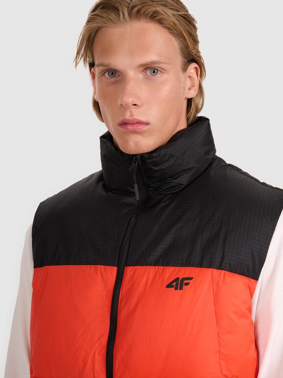 Męski bezrękawnik puchowy pikowany 4F 4FWAW25TVJAM229 - czerwony