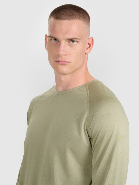 Męski longsleeve do biegania 4F 4FWAW25TFLOM413 - oliwkowy