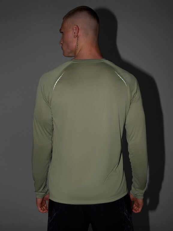 Męski longsleeve do biegania 4F 4FWAW25TFLOM413 - oliwkowy