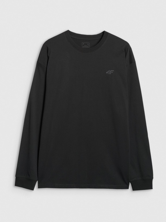Męski longsleeve oversize z nadrukiem 4F 4FWAW25TLONM481 - czarny