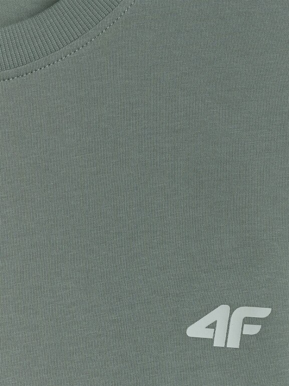 Męski longsleeve oversize z nadrukiem 4F 4FWAW25TLONM481 - oliwkowy