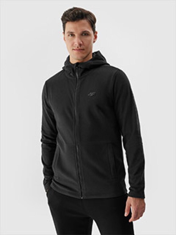 Męski polar z kapturem 4F 4FWSS24TFLEM176 - czarny