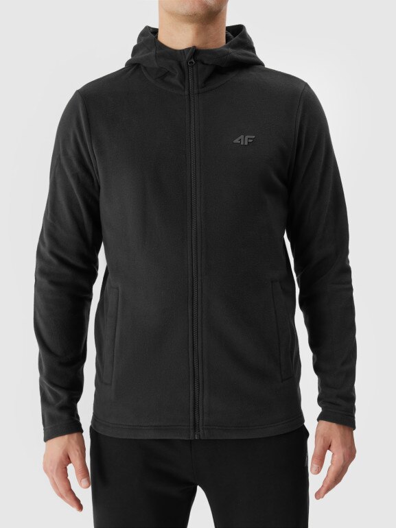 Męski polar z kapturem 4F 4FWSS24TFLEM176 - czarny