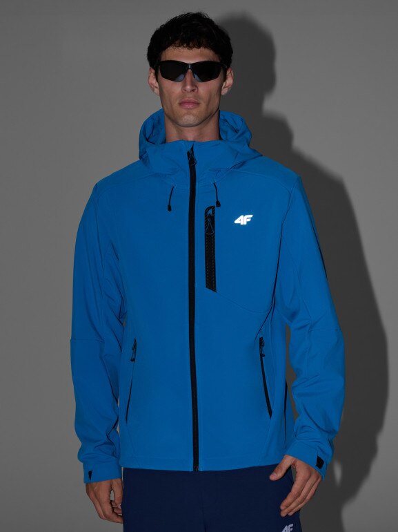 Męski softshell rozpinany z kapturem 4F 4FRAW25TSOFM506 - niebieski