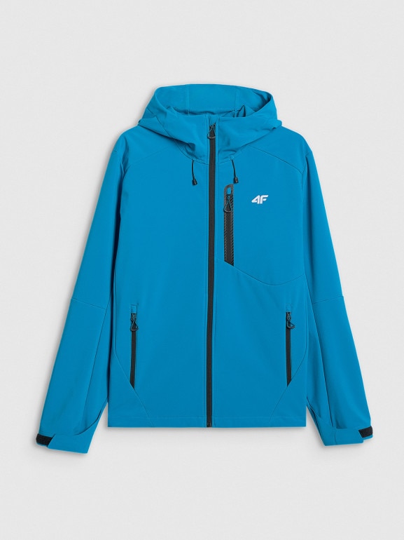 Męski softshell rozpinany z kapturem 4F 4FRAW25TSOFM506 - niebieski