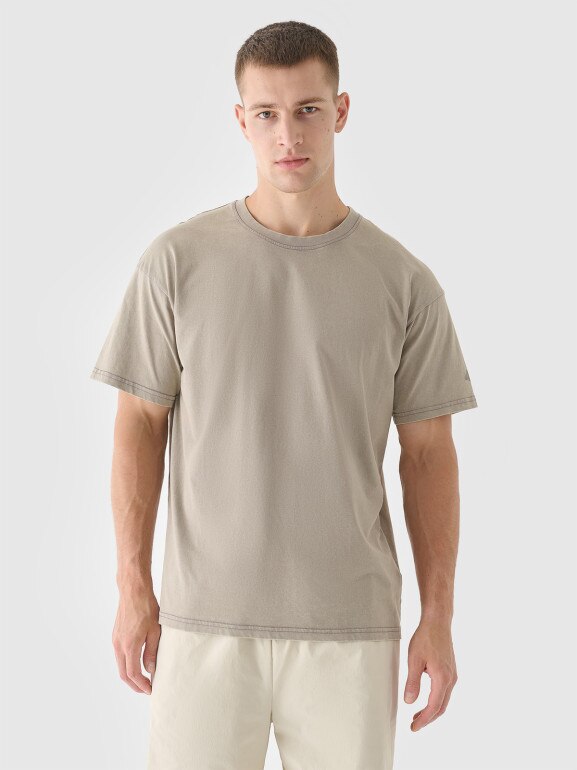 Męski t-shirt basic 4F 4FRSS24TTSHM2553 - beżowy