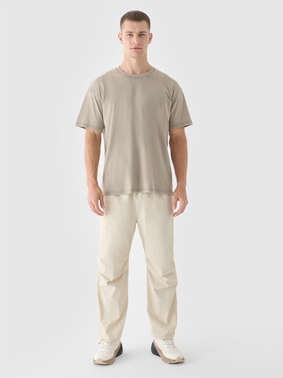 Męski t-shirt basic 4F 4FRSS24TTSHM2553 - beżowy