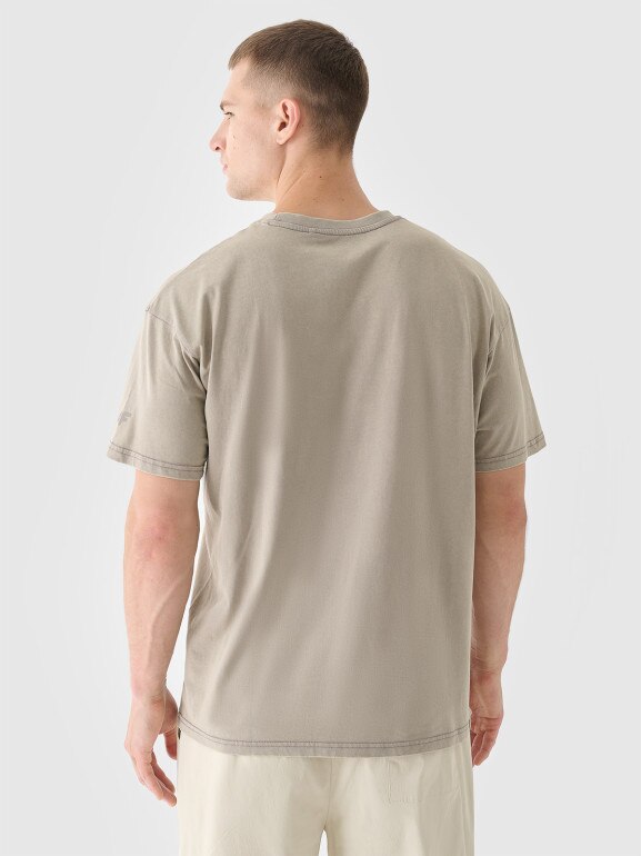 Męski t-shirt basic 4F 4FRSS24TTSHM2553 - beżowy