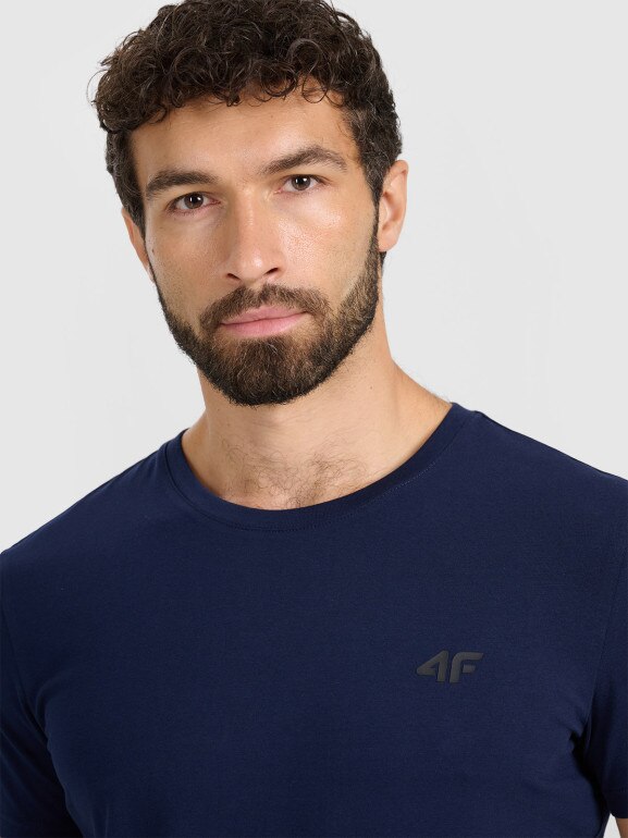 Męski t-shirt bez nadruku 4F 4FRMM00TTSHM3248 - granatowy
