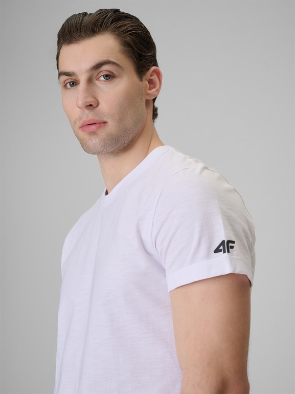 Męski t-shirt bez nadruku 4F 4FRSS26TTSHM4378 - biały