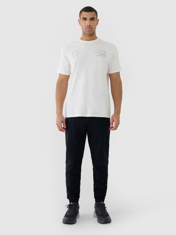 Męski t-shirt oversize z nadrukiem 4F 4FRSS25TTSHM2691 - beżowy