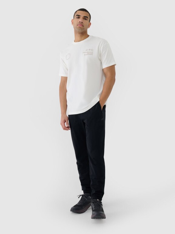 Męski t-shirt oversize z nadrukiem 4F 4FRSS25TTSHM2691 - beżowy