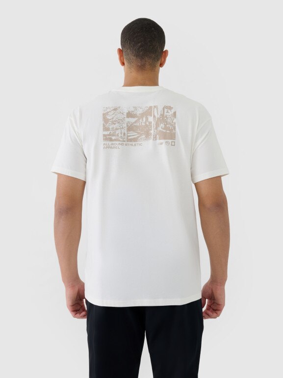 Męski t-shirt oversize z nadrukiem 4F 4FRSS25TTSHM2691 - beżowy