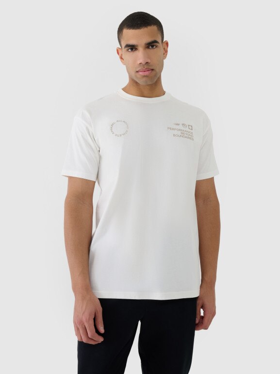 Męski t-shirt oversize z nadrukiem 4F 4FRSS25TTSHM2691 - beżowy