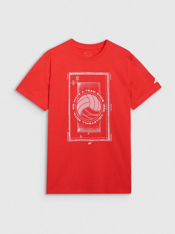 Męski t-shirt z nadrukiem 4F 4FRAW25TTSHM3236 - czerwony