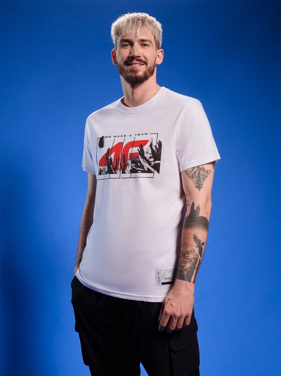 Męski t-shirt z nadrukiem 4F 4FRAW25TTSHM3298 - biały