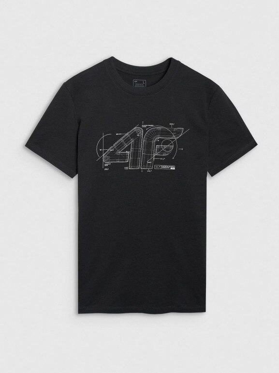 Męski t-shirt z nadrukiem 4F 4FRAW25TTSHM3311 - czarny