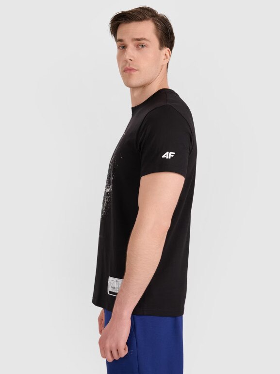 Męski t-shirt z nadrukiem 4F 4FRAW25TTSHM3318 - czarny
