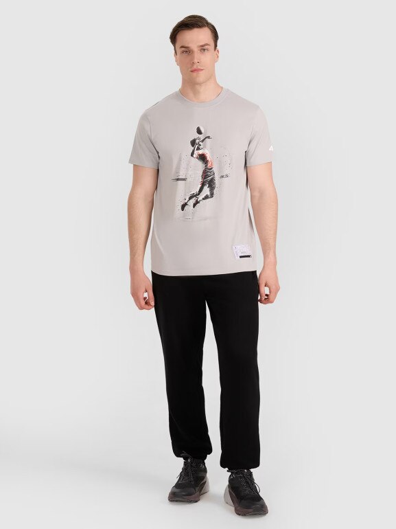 Męski t-shirt z nadrukiem 4F 4FRAW25TTSHM3318 - szary