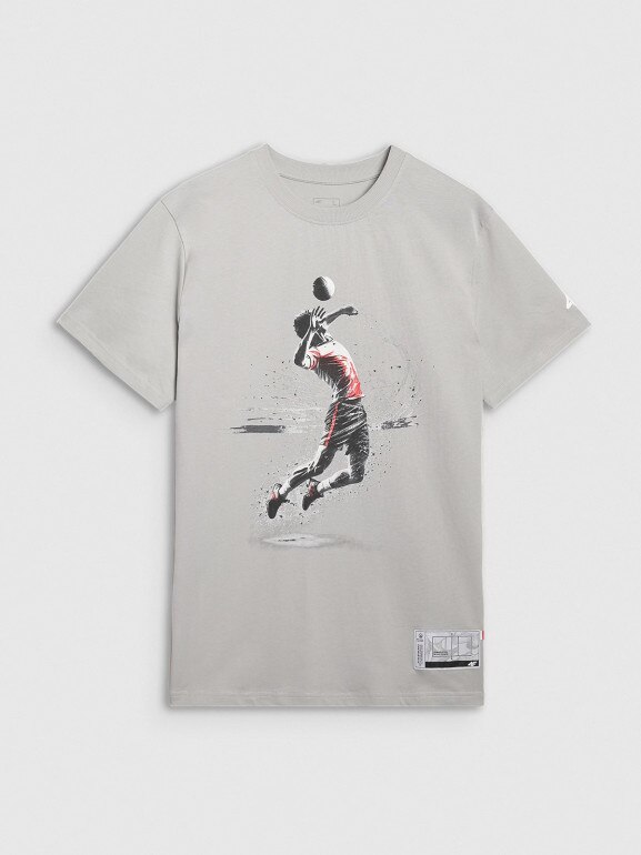 Męski t-shirt z nadrukiem 4F 4FRAW25TTSHM3318 - szary