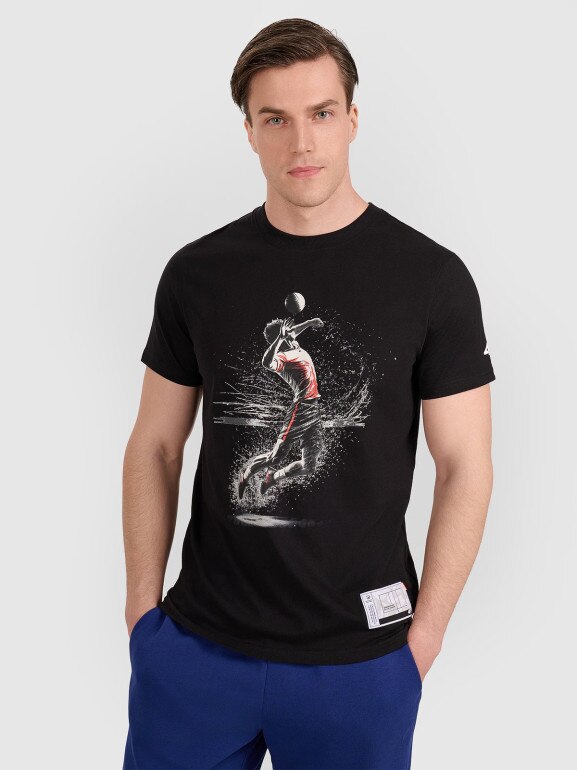 Męski t-shirt z nadrukiem 4F 4FRAW25TTSHM3318 - czarny