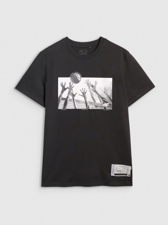 Męski t-shirt z nadrukiem 4F 4FRAW25TTSHM3319 - czarny