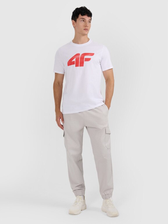 Męski t-shirt z nadrukiem 4F 4FRMM00TTSHM3251 - biały