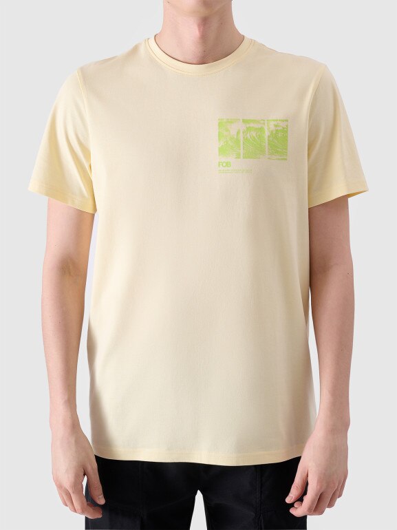 Męski t-shirt z nadrukiem 4F 4FRSS24TTSHM2106 - żółty