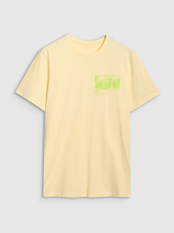 Męski t-shirt z nadrukiem 4F 4FRSS24TTSHM2106 - żółty