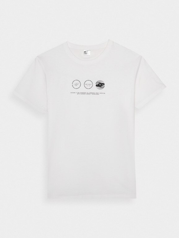Męski t-shirt z nadrukiem 4F 4FRSS24TTSHM2481 - biały