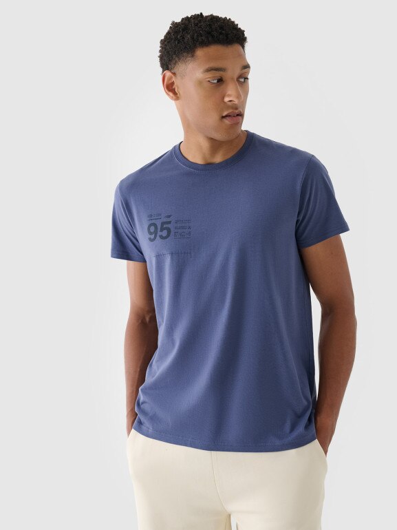 Męski t-shirt z nadrukiem 4F 4FRSS24TTSHM2483 - niebieski