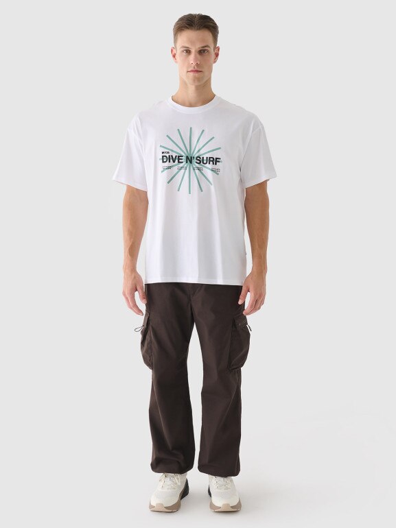 Męski t-shirt z nadrukiem 4F 4FRSS24TTSHM2540 - biały