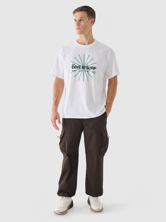 Męski t-shirt z nadrukiem 4F 4FRSS24TTSHM2540 - biały