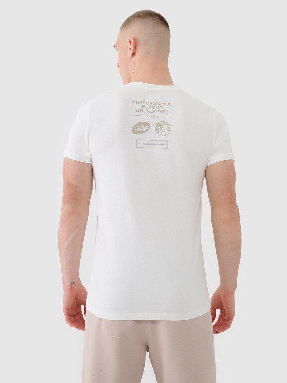 Męski t-shirt z nadrukiem 4F 4FRSS25TTSHM2689 - beżowy
