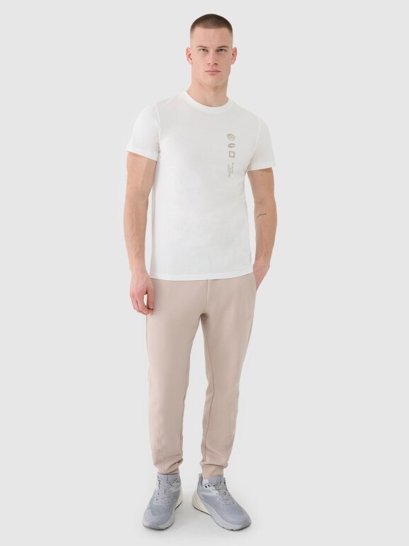 Męski t-shirt z nadrukiem 4F 4FRSS25TTSHM2689 - beżowy