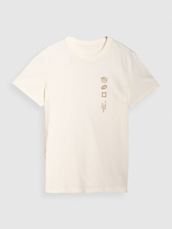 Męski t-shirt z nadrukiem 4F 4FRSS25TTSHM2689 - beżowy