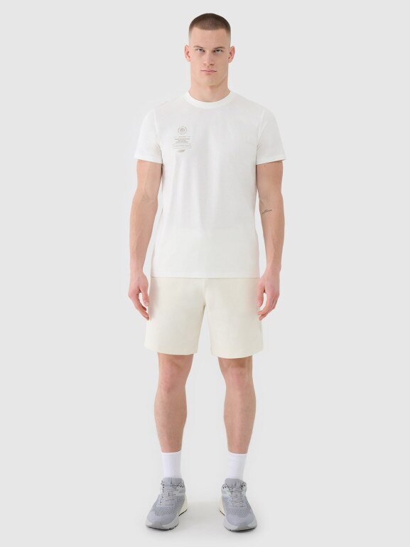 Męski t-shirt z nadrukiem 4F 4FRSS25TTSHM2690 - beżowy