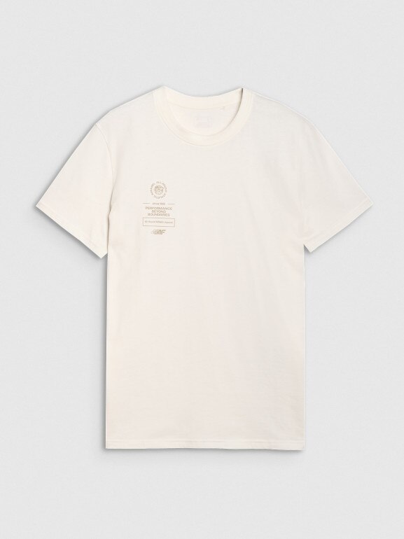 Męski t-shirt z nadrukiem 4F 4FRSS25TTSHM2690 - beżowy