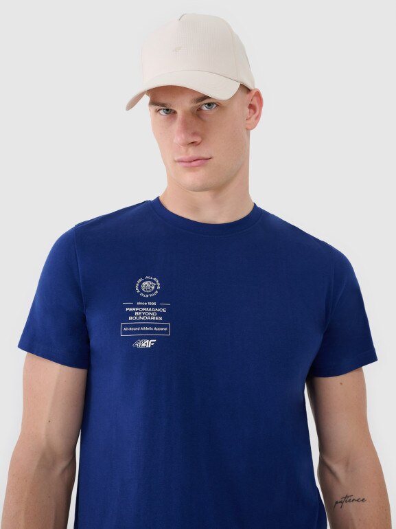 Męski t-shirt z nadrukiem 4F 4FRSS25TTSHM2690 - granatowy
