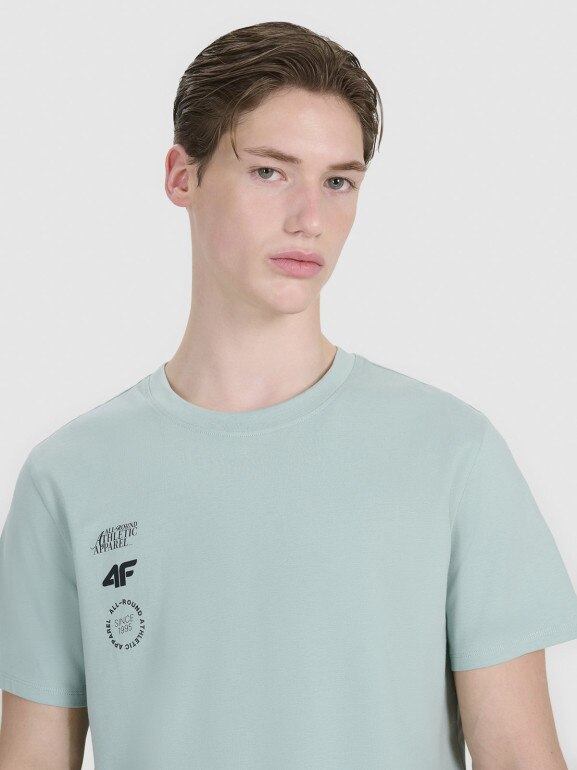 Męski t-shirt z nadrukiem 4F 4FRSS25TTSHM2850 - turkusowy