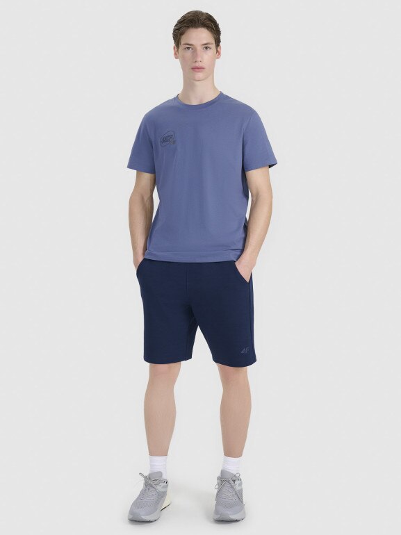 Męski t-shirt z nadrukiem 4F 4FRSS25TTSHM2850 - niebieski
