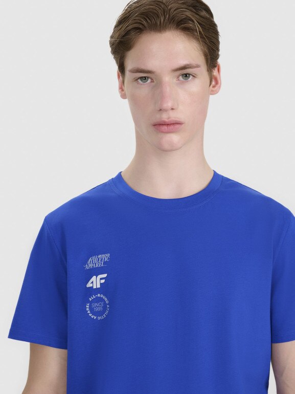 Męski t-shirt z nadrukiem 4F 4FRSS25TTSHM2850 - niebieski