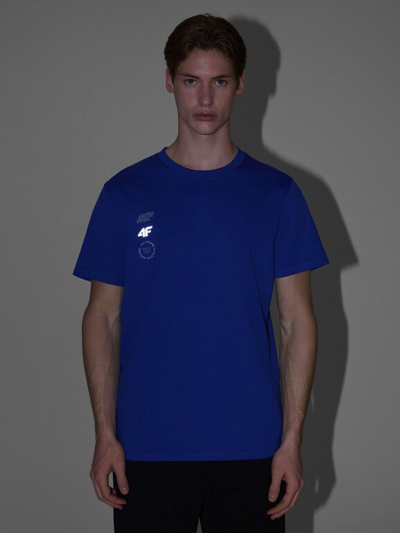 Męski t-shirt z nadrukiem 4F 4FRSS25TTSHM2850 - niebieski